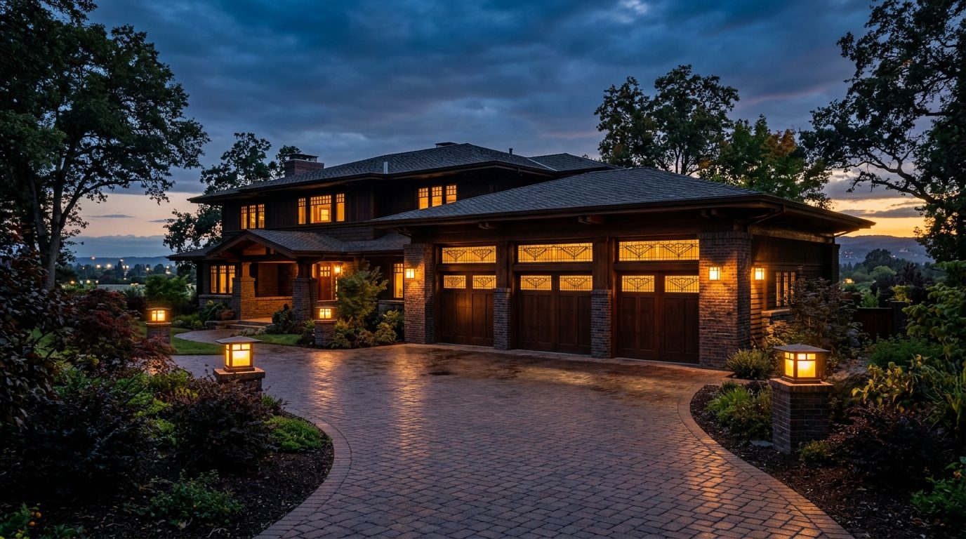 Nguyen Garage Door Services Exterior Closed Garage Door at Twilight